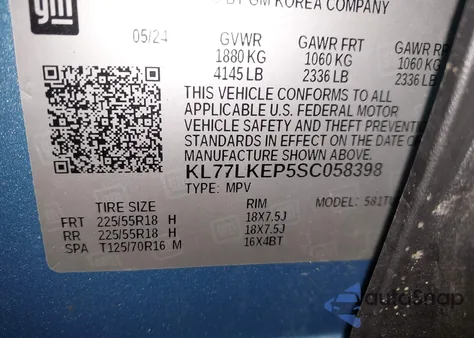 2025 Chevrolet Trax Fwd Activ z USA, uszkodzony, nr VIN KL77LKEP5SC058398